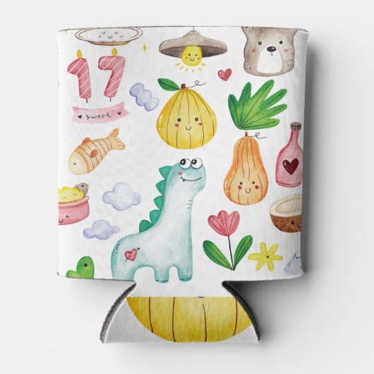 かわいい水の色のドードル、ステッカー準備ができて。 缶クーラー (正面)