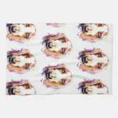 かわいい水の色のバスセットハウンドドッグ顔ヘッド キッチンタオル (横)