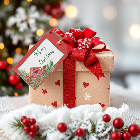 かわいい水の色のバードハウスクリスマスホリデー ギフトタグ