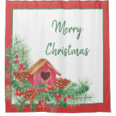 かわいい水の色のバードハウスクリスマスホリデー シャワーカーテン (正面)