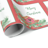 かわいい水の色のバードハウスクリスマスホリデー ラッピングペーパー (ロールコーナー)