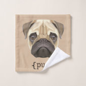 かわいい水の色のパグ顔定義 バスタオルセット (ウォッシュタオル)