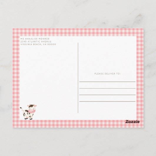 かわいい水の色のファーム動物納屋周囲の庭赤ちゃんシャワー ポストカード (裏面)