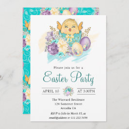 かわいい水の色のフローラは卵のイースターのパーティー 招待状