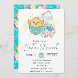 かわいい水の色のフローラは卵のイースターブランチでシック 招待状