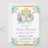 かわいい水の色のフローラは卵のイースターブランチでシック 招待状 (正面)