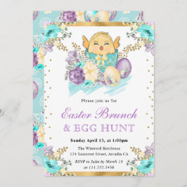 かわいい水の色のフローラは卵のイースターブランチでシック 招待状