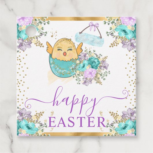 かわいい水の色のフローラヒックと卵のイースター フェイバータグ (正面)