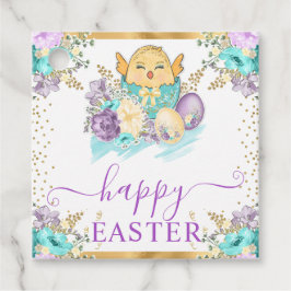 かわいい水の色のフローラヒックと卵のイースター フェイバータグ