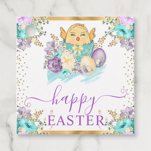 かわいい水の色のフローラヒックと卵のイースター フェイバータグ (正面)