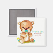 かわいい水の色のベビーベアーボーイありがとう マグネット (正面/裏面)