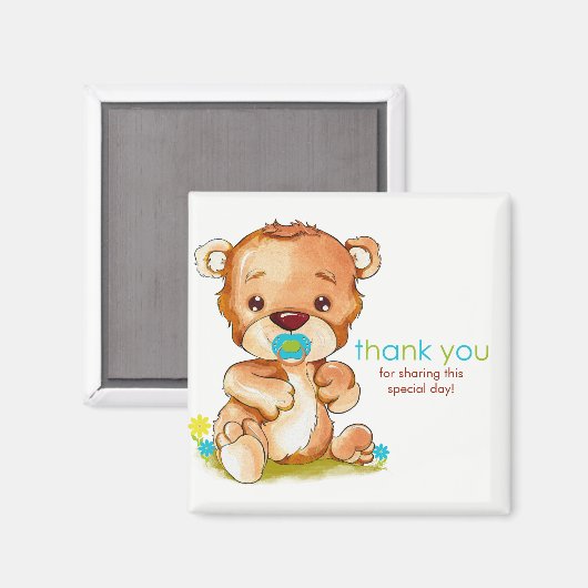 かわいい水の色のベビーベアーボーイありがとう マグネット (正面/裏面)