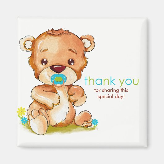 かわいい水の色のベビーベアーボーイありがとう マグネット (正面)