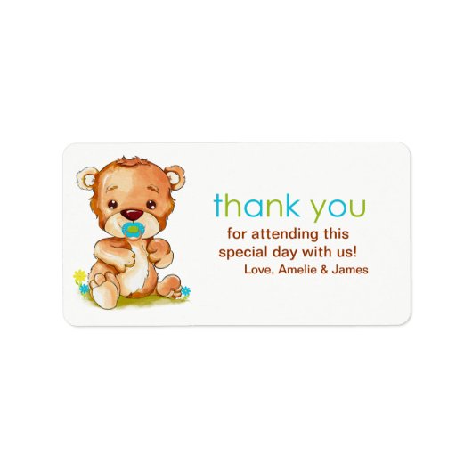 かわいい水の色のベビーベアーボーイありがとう ラベル (正面)