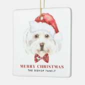 かわいい水の色のマルチーズサンタメリークリスマス セラミックオーナメント (左)