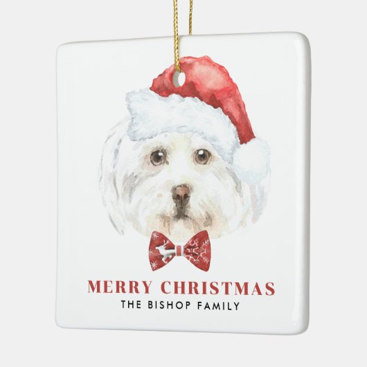 かわいい水の色のマルチーズサンタメリークリスマス セラミックオーナメント (左)