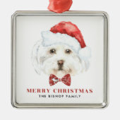 かわいい水の色のマルチーズサンタメリークリスマス メタルオーナメント (正面)
