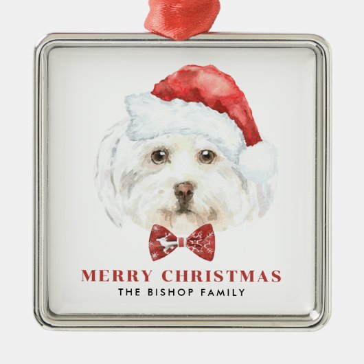 かわいい水の色のマルチーズサンタメリークリスマス メタルオーナメント (正面)