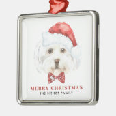 かわいい水の色のマルチーズサンタメリークリスマス メタルオーナメント (左)