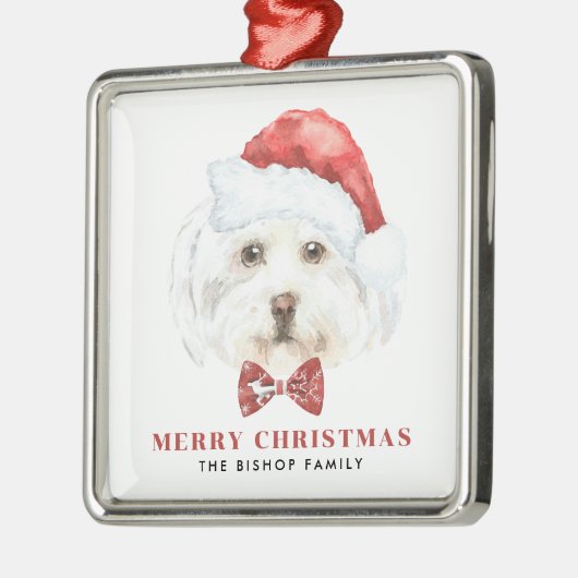 かわいい水の色のマルチーズサンタメリークリスマス メタルオーナメント (左)