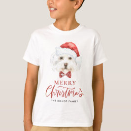 かわいい水の色のマルチーズサンタメリークリスマス Tシャツ