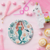 かわいい水の色のマーメイドザシーサイド誕生日 ペーパープレート (パーティー)