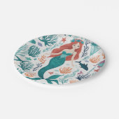 かわいい水の色のマーメイドザシーサイド誕生日 ペーパープレート (アングル)