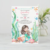 かわいい水の色のマーメイドザシーサイド誕生日 招待状 (スタンド正面)
