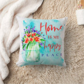 かわいい水の色のメイソンジャイルフラワーズホームハッピープレイス クッション (ブランケット)
