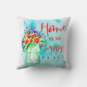 かわいい水の色のメイソンジャイルフラワーズホームハッピープレイス クッション (裏面)