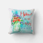 かわいい水の色のメイソンジャイルフラワーズホームハッピープレイス クッション (正面)