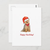 かわいい水の色のヨークシャーテリアインサンタハットホリデー ポストカード (正面/裏面)