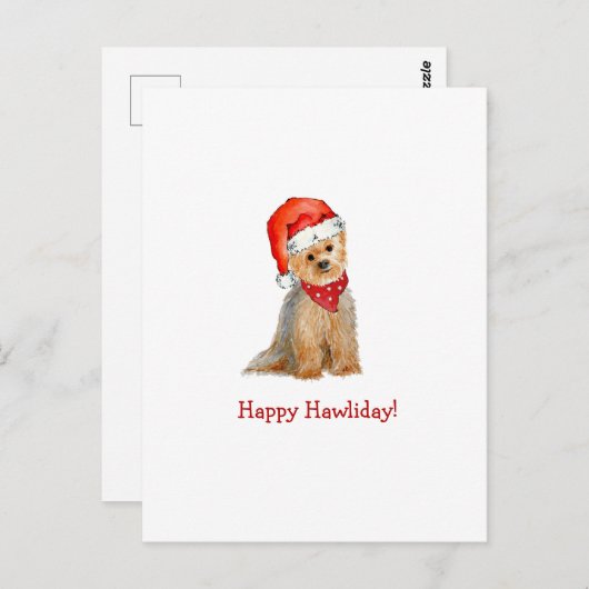 かわいい水の色のヨークシャーテリアインサンタハットホリデー ポストカード (正面/裏面)