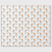 かわいい水の色の休日雪だるまパターン ラッピングペーパー (フラット)