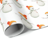 かわいい水の色の休日雪だるまパターン ラッピングペーパー (ロールコーナー)