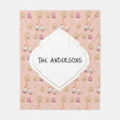 かわいい水の色の冬のグロー雪だるまクッキー フリースブランケット (正面)