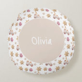 かわいい水の色の冬のグロー雪だるまCookie ラウンドクッション (正面)