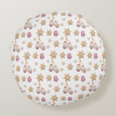 かわいい水の色の冬のグロー雪だるまCookie ラウンドクッション (裏面)