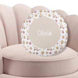 かわいい水の色の冬のグロー雪だるまCookie ラウンドクッション