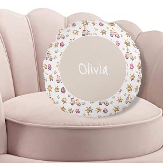 かわいい水の色の冬のグロー雪だるまCookie ラウンドクッション