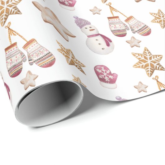 かわいい水の色の冬のグロー雪だるまCookie ラッピングペーパー (ロールコーナー)