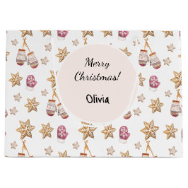 かわいい水の色の冬のグロー雪だるまCookie ラージペーパーバッグ