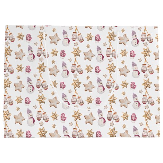 かわいい水の色の冬のグロー雪だるまCookie ラージペーパーバッグ (裏面)