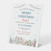 かわいい水の色の冬のホリデークリスマスマーケット 台座サイン (正面)