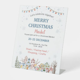 かわいい水の色の冬のホリデークリスマスマーケット 台座サイン