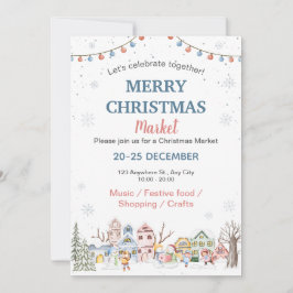 かわいい水の色の冬のホリデークリスマスマーケット 招待状