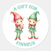 かわいい水の色の小妖精や小人クリスマスの行き来 ラウンドシール (正面)