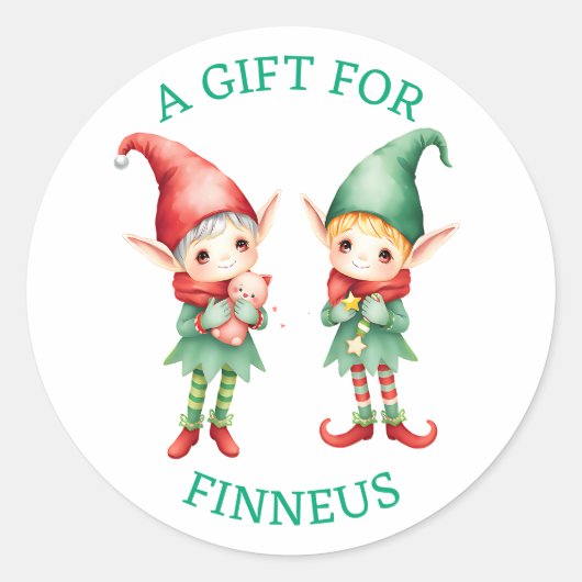 かわいい水の色の小妖精や小人クリスマスの行き来 ラウンドシール (正面)