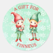 かわいい水の色の小妖精や小人クリスマスの行き来 ラウンドシール (正面)