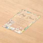 かわいい水の色の春バンニーベビーシャワー アクリル招待状 (レイダウン)